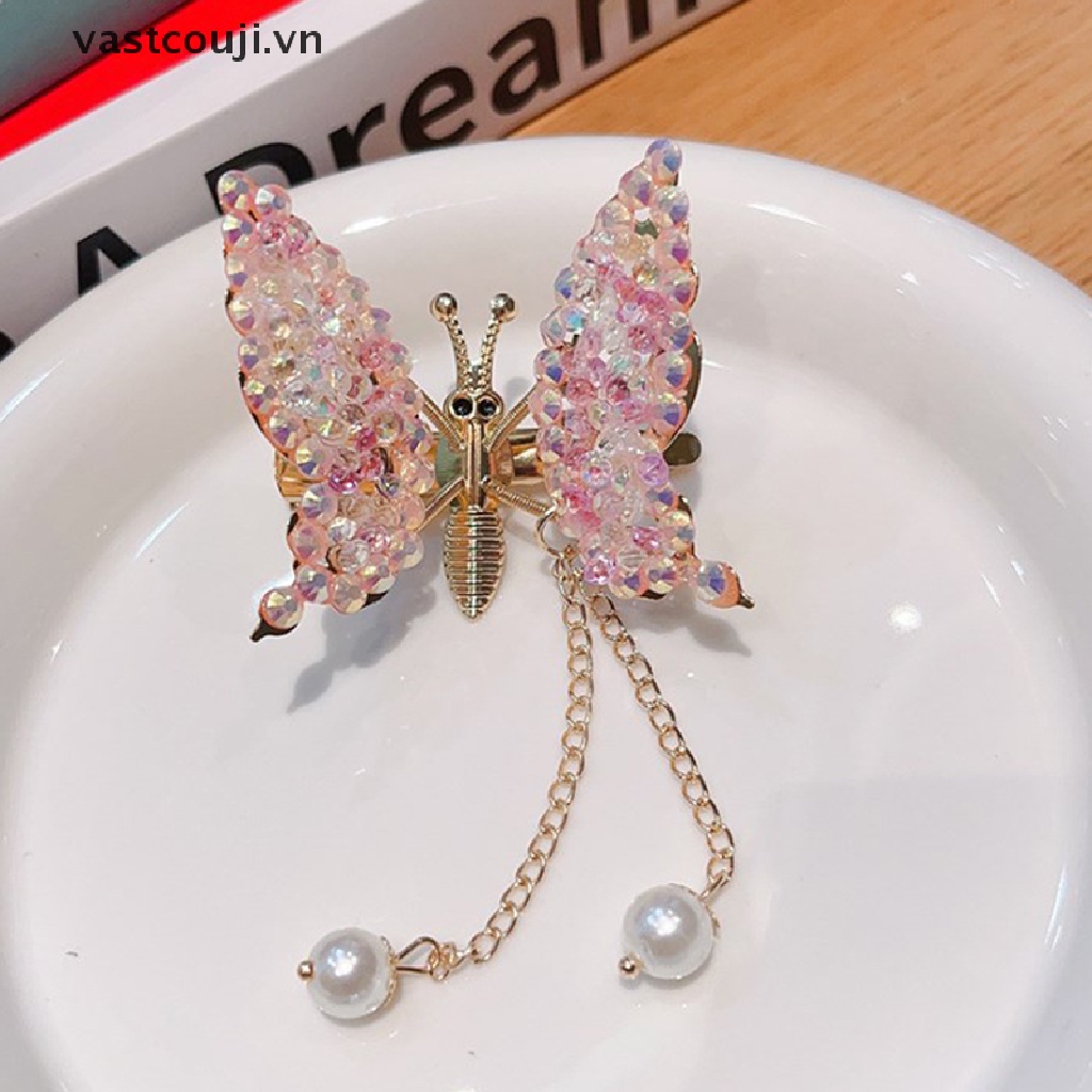 Kẹp Tóc Hình Bướm Đính Đá Tua Rua Xinh Xắn Cho Bé Gái