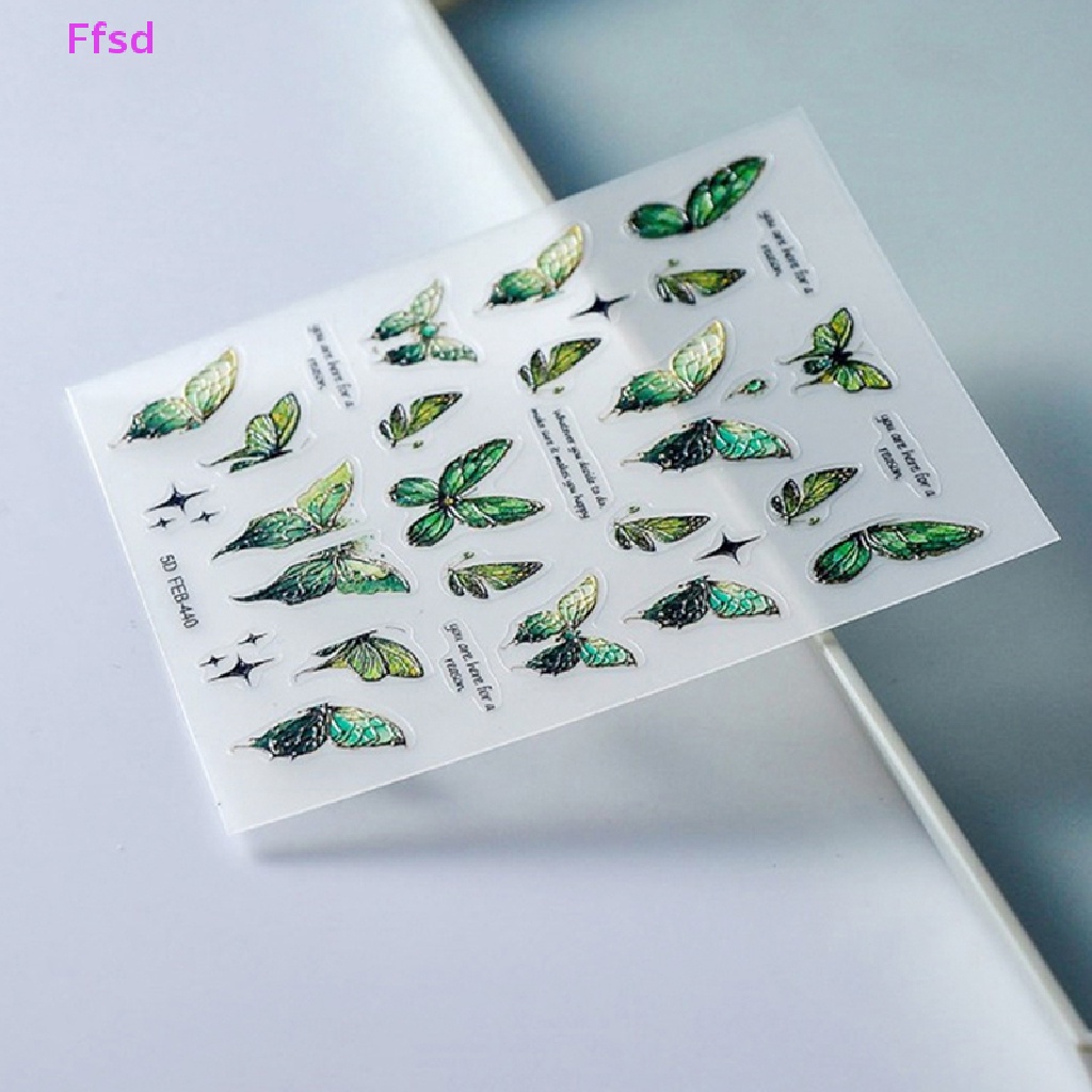 1 Tờ Sticker Dán Móng Tay Hình Bướm 5D Màu Gradient