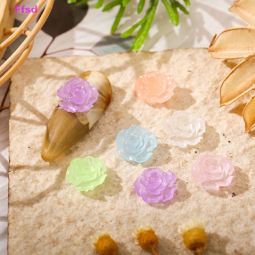 {Ffsd} Set 50 Phụ Kiện Trang Trí Móng Tay Dạ Quang 10MM Hình Hoa Hồng Quyến Rũ