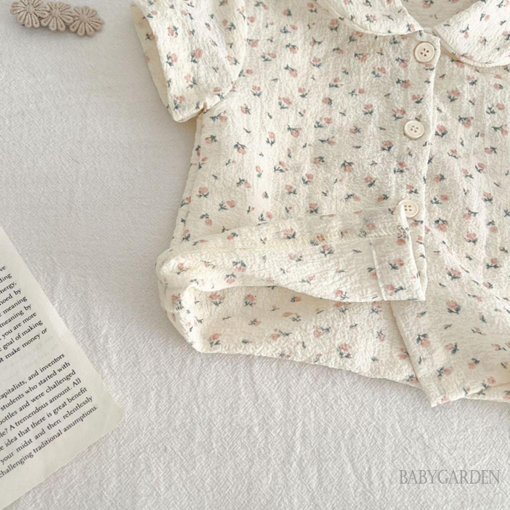 Set Áo Sơ Mi Ngắn Tay Cổ Bẻ + Quần Short Họa Tiết Hoa Thời Trang Mùa Hè Cho Bé 0-3 Tuổi