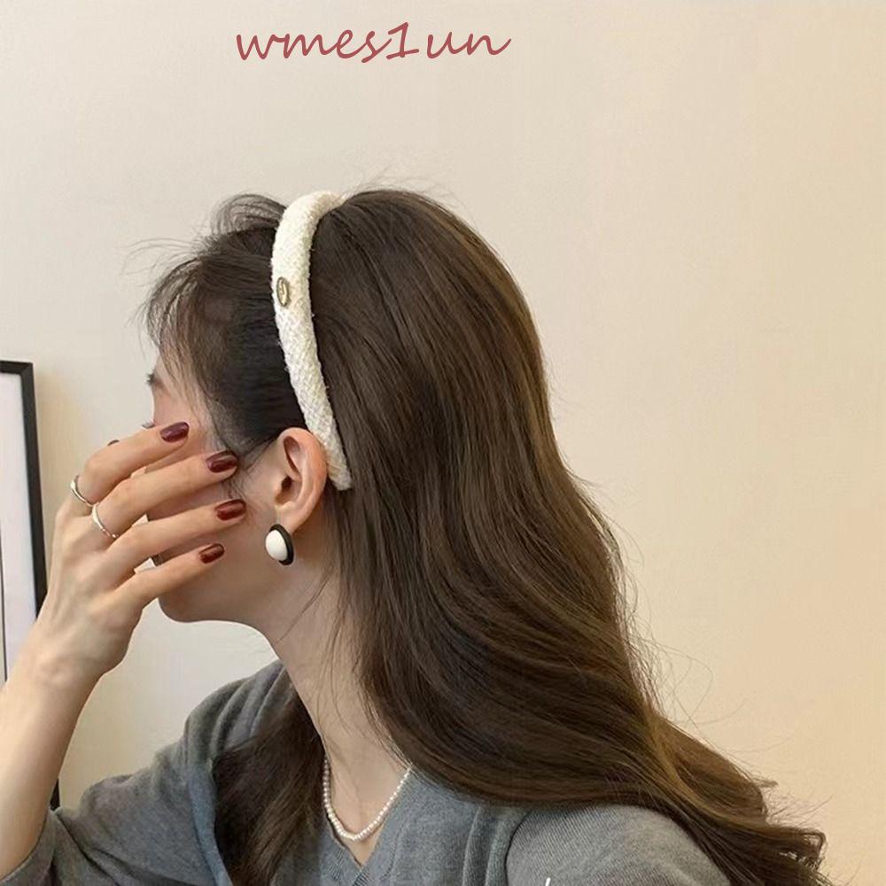 Băng Đô Cài Tóc Bằng Vải Tweed Và Xốp Cỡ Nhỏ Phối Kim Loại Kiểu Hàn Quốc Dễ Thương WMES15H