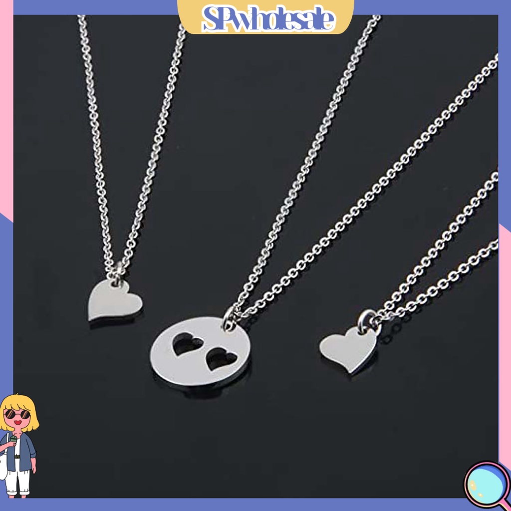 <SPwholesale> 1 / 1 Vòng cổ Nhiều Lớp Mặt Hình Trái Tim Bằng Thép Không Gỉ