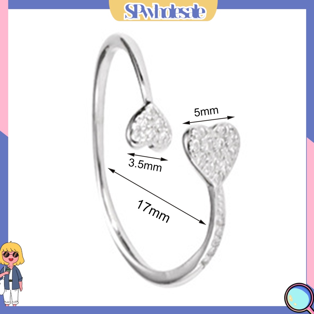 <SPwholesale> Nhẫn Hở Hình Trái Tim Đính Đá Nhân Tạo Thời Trang