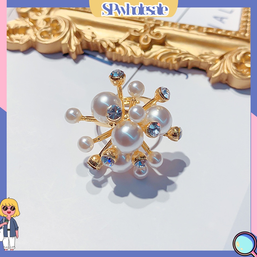 <SPwholesale> Nhẫn Hở Hình Bông Tuyết Đính Ngọc Trai Nhân Tạo Thời Trang