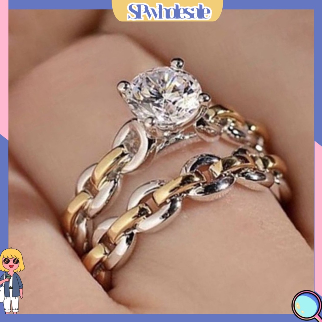 <SPwholesale> Bộ 2 Nhẫn Hợp Kim Đính Đá Sang Trọng Cho Nữ