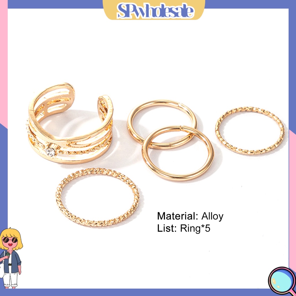 <SPwholesale> Set 5 Nhẫn Đeo Khớp Ngón Tay Màu Sắc Lấp Lánh Thời Trang