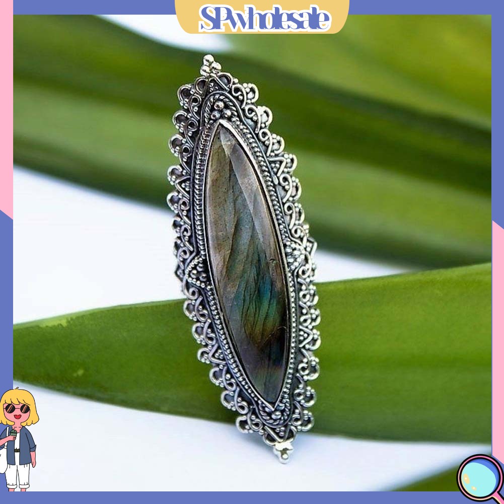 <SPwholesale> Nhẫn Khảm Đá Labradorite Cổ Điển Cho Nữ