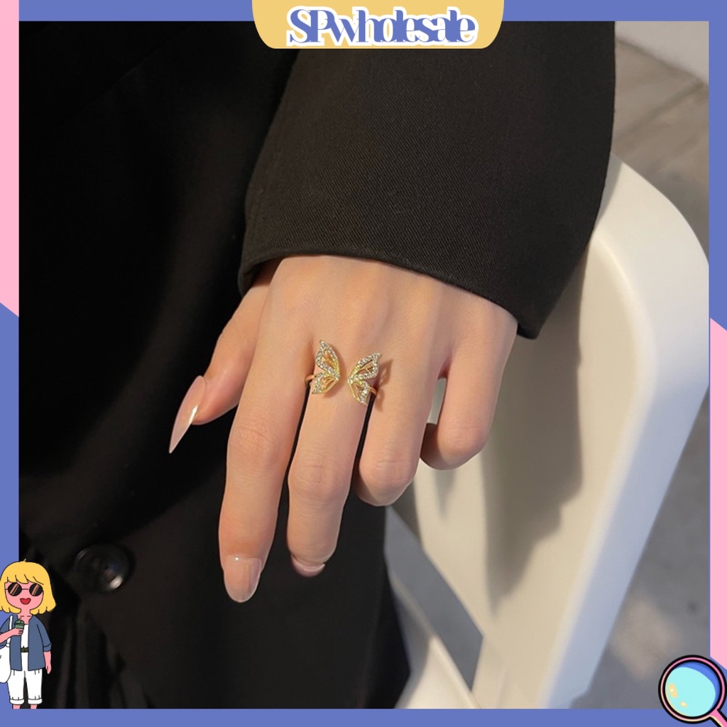 &lt;SPwholesale&gt; Nhẫn Hở Hình Bướm Bằng Hợp Kim Tinh Tế Chống Rỉ Sét Cho Nữ