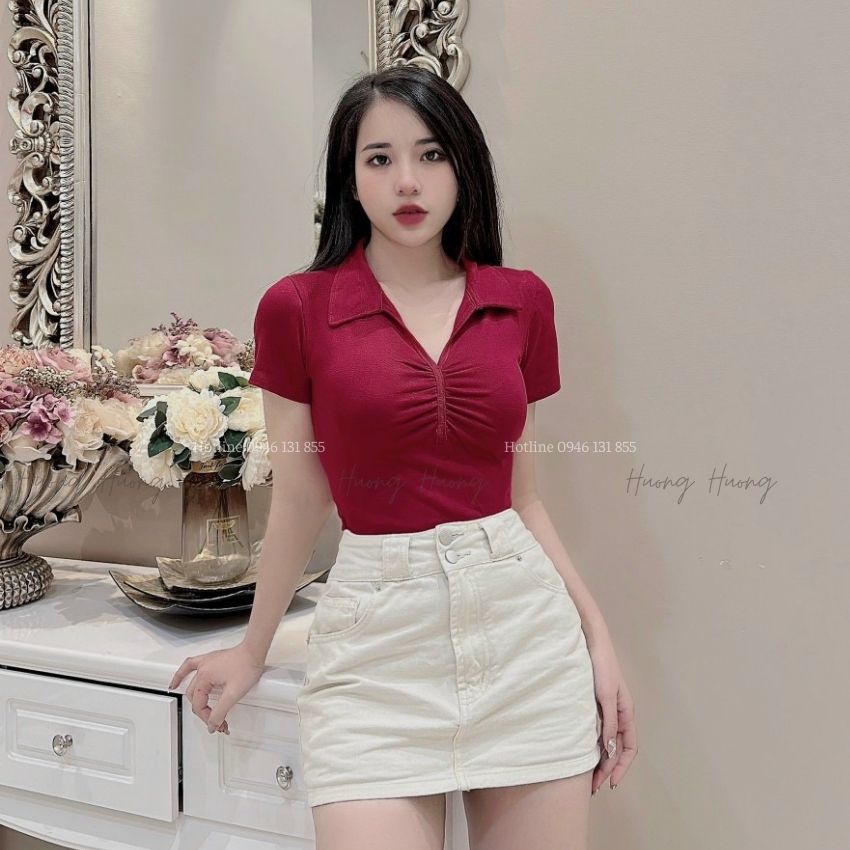 Áo Thun Nữ Cổ Vuông Bẻ Nhún Ngực Dáng Body Nhiều Màu Hương Hương Boutique HH-014