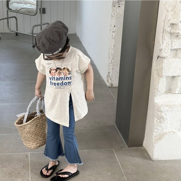 Áo Thun Ngắn Tay Xẻ Tà Dáng Rộng Thời Trang Mùa Hè Phong Cách Hàn Quốc Cho Nữ