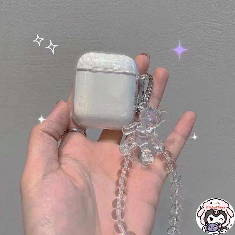 Vỏ Bảo Vệ Hộp Sạc Tai Nghe Airpods 1 / 2 / i11 / i12 Pro 2nd Bằng PC Trong Suốt Hình Kẹo Gấu Dễ Thương