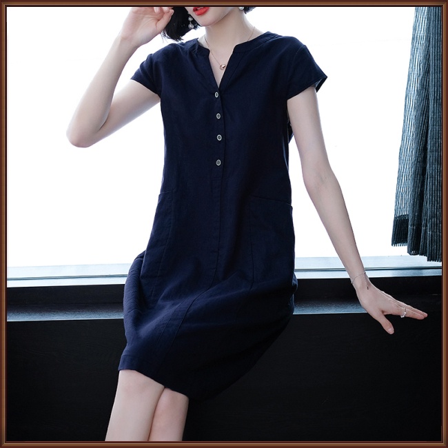 Đầm Tay Ngắn Cổ Chữ V Màu Sắc Thời Trang Mùa Hè Cho Nữ