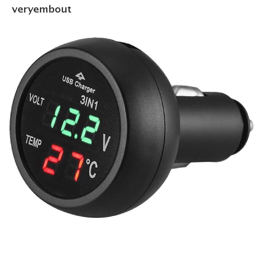 Thiết Bị Đo Nhiệt Độ Và Sạc USB 3 Trong 1 12V / 24V Có Đèn LED Kỹ Thuật Số Cho Xe Hơi