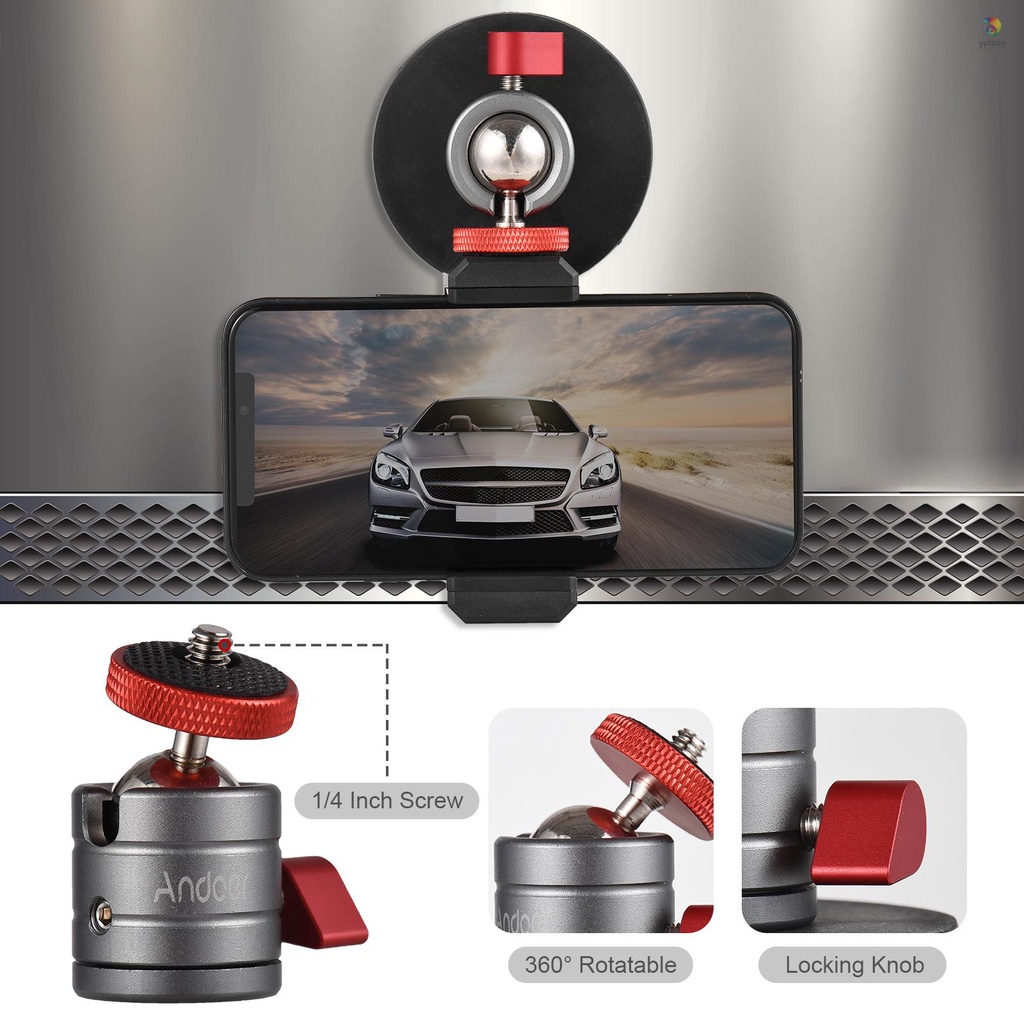 Đầu Bi Mini Xoay 360 Độ Chuyên Dụng Cho Andoer° Giá Đỡ Ba Chân Đầu Bi Xoay Bằng Hợp Kim Nhôm Có Đế Nam Châm Thay Thế Cho Điện Thoại iPhone 14 / 13 / 12 / 11 Huawei Samsung