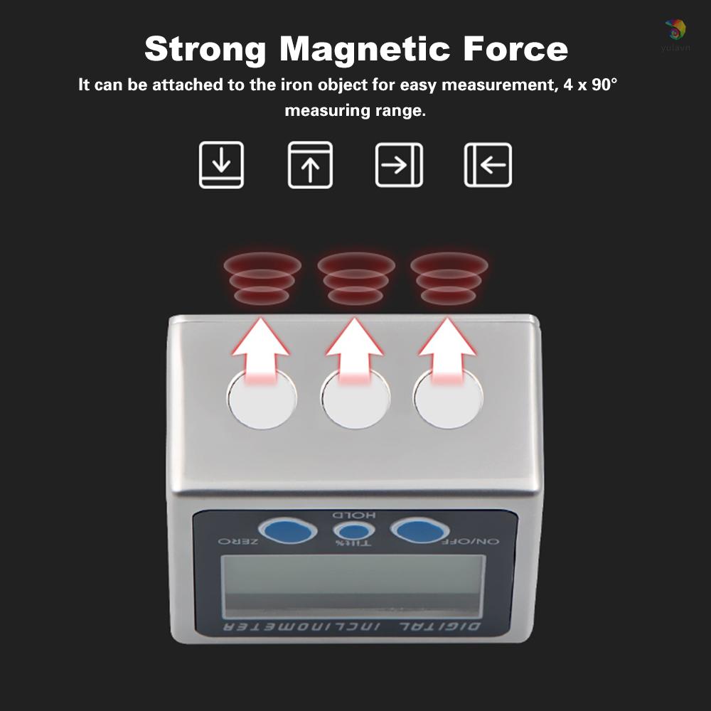 Máy Đo Kỹ Thuật Số Vỏ Hợp Kim Kẽm Đa Năng Xoay 360 Độ° Thước Đo Góc Điện Tử Mini Có Nam Châm