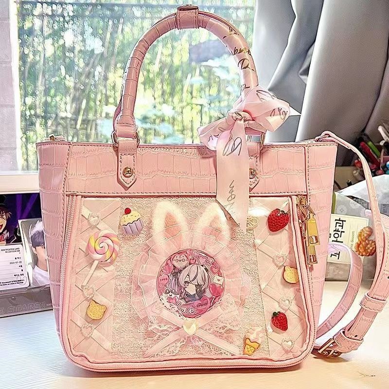 Túi Xách Đeo Vai Họa Tiết Da Cá Sấu Phối Ruy Băng Thanh Lịch