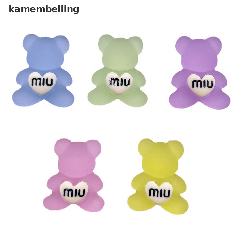 Kamembelling Set 2 Miếng Dán Hình Gấu Dạ Quang Mini Bằng Nhựa Resin Trang Trí Bảng Điều Khiển Xe Hơi / Nhà Cửa / Sân Vườn Diy