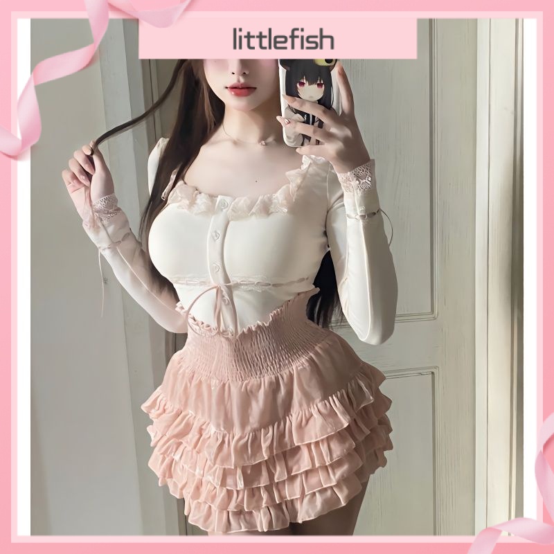 Áo Sơ Mi Ba Lê Màu Trắng Thuần Khiết + Chân Váy Xếp Tầng Bồng Bềnh Quyến Rũ Có Size Lớn Phù Hợp Với Cô Gái set đồ nữ