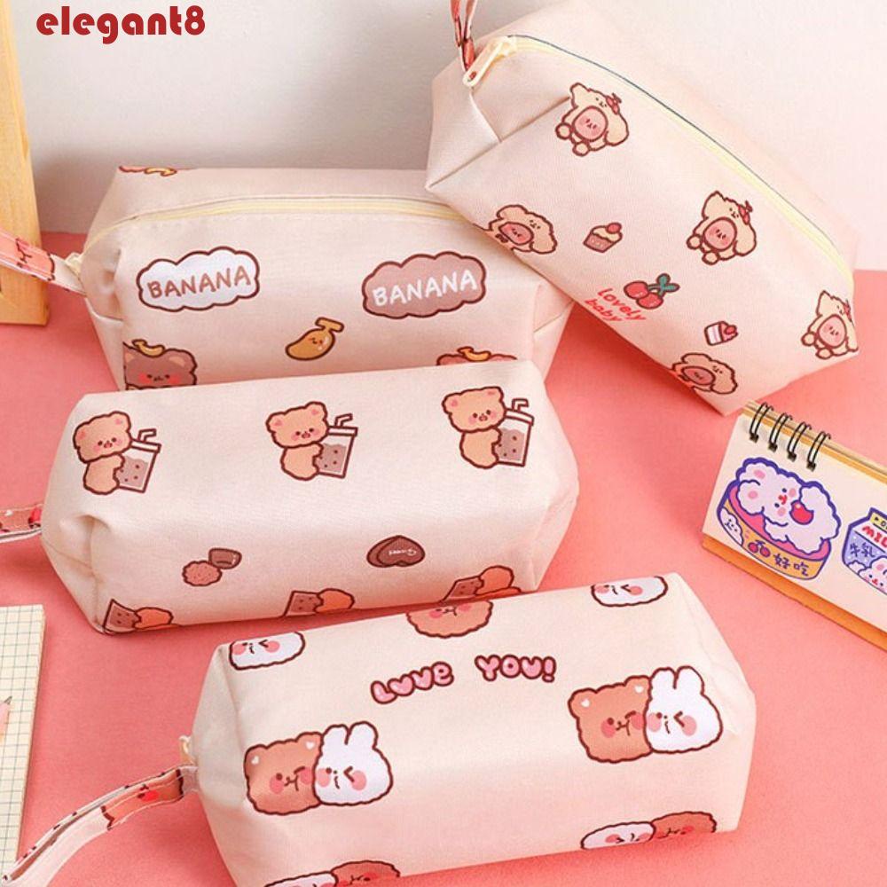 Túi Đựng Bút Bằng Vải Canvas In Hình Gấu Hoạt Hình Dễ Thương