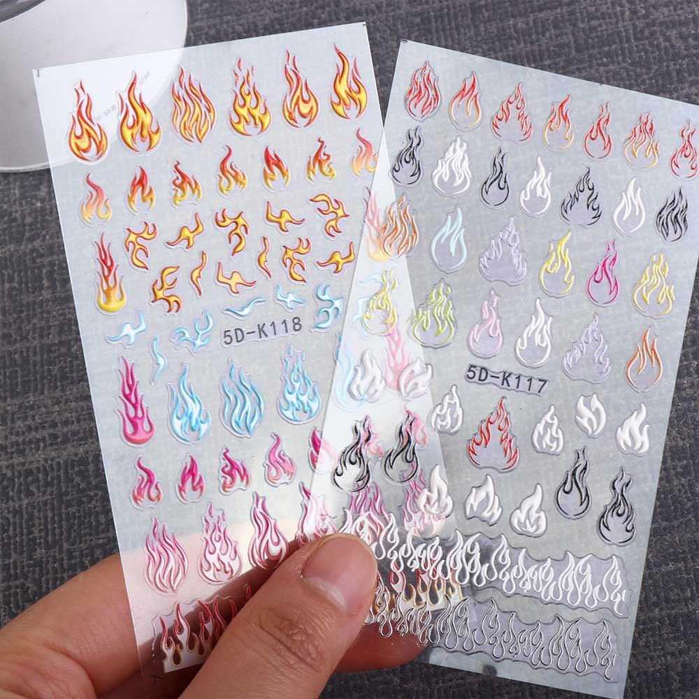 LOMBARD Sticker Dán Móng Họa Tiết Ngọn Lửa 5D Phong Cách Mỹ