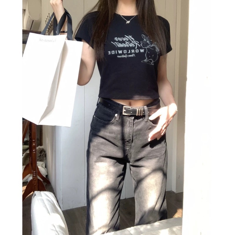 NZN Áo Thun Nữ Cổ Tròn Ngắn Tay Vải Cotton Nguyên Chất In Họa Tiết Thời Trang