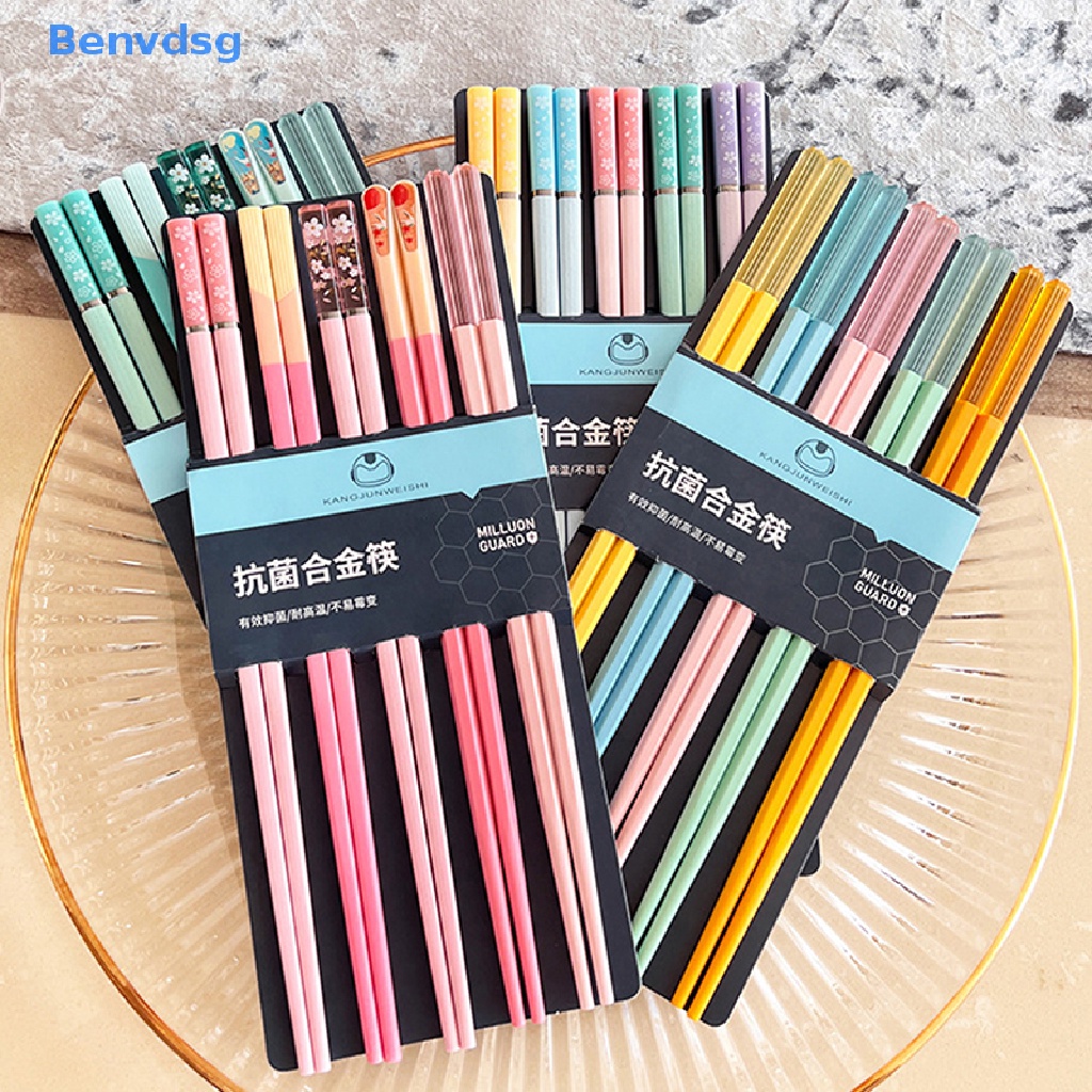 Benvdsg &gt; Set 5 Đôi Đũa Ăn Uống Năm Màu Sắc Bằng Hợp Kim Có Thể Tái Sử Dụng