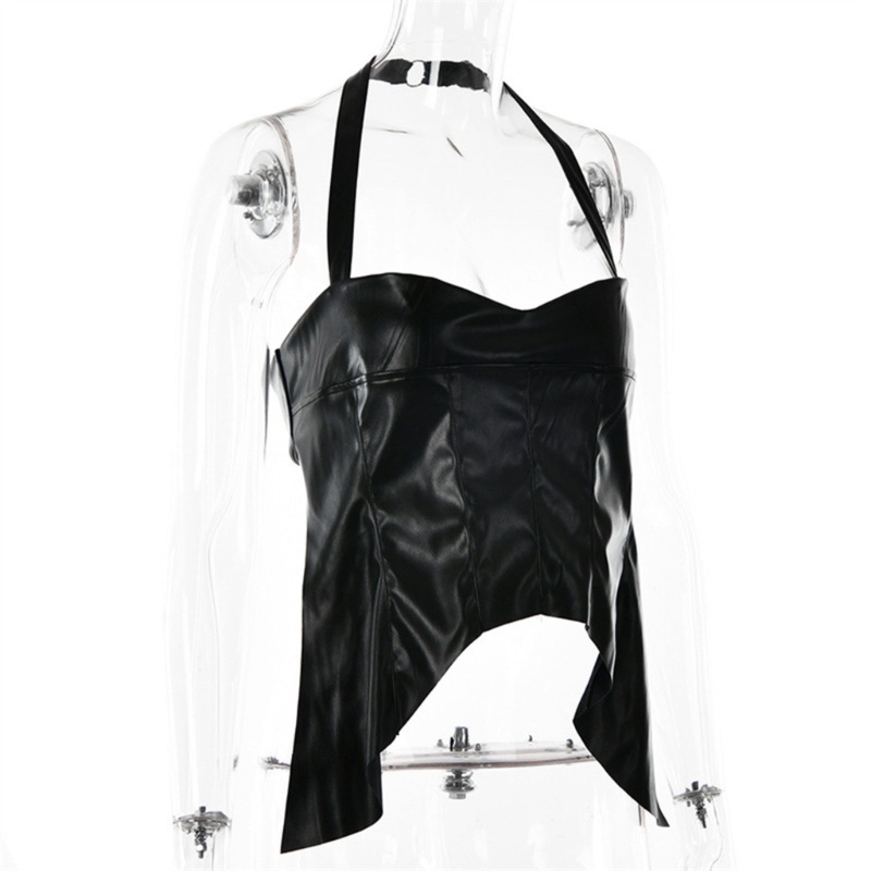 Xiangbao Áo Crop Top Giả Da Không Tay Hở Lưng Phong Cách Insgrams Y2k Gợi Cảm Cho Nữ Pa