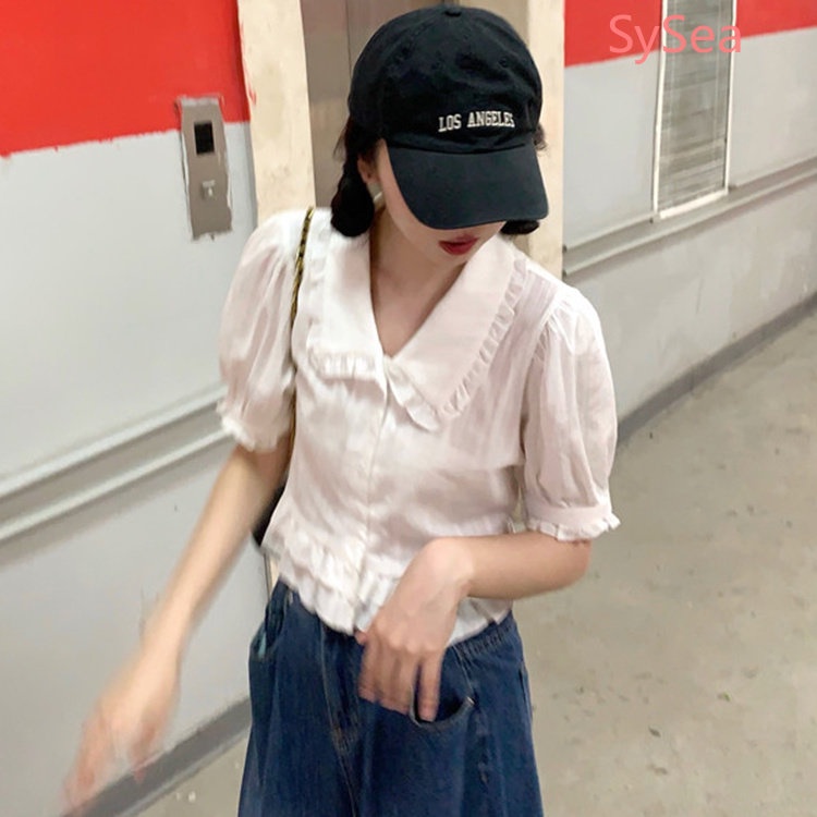 Áo Kiểu Cổ Búp Bê Phối Ren Thời Trang Mùa Hè Cho Nữ