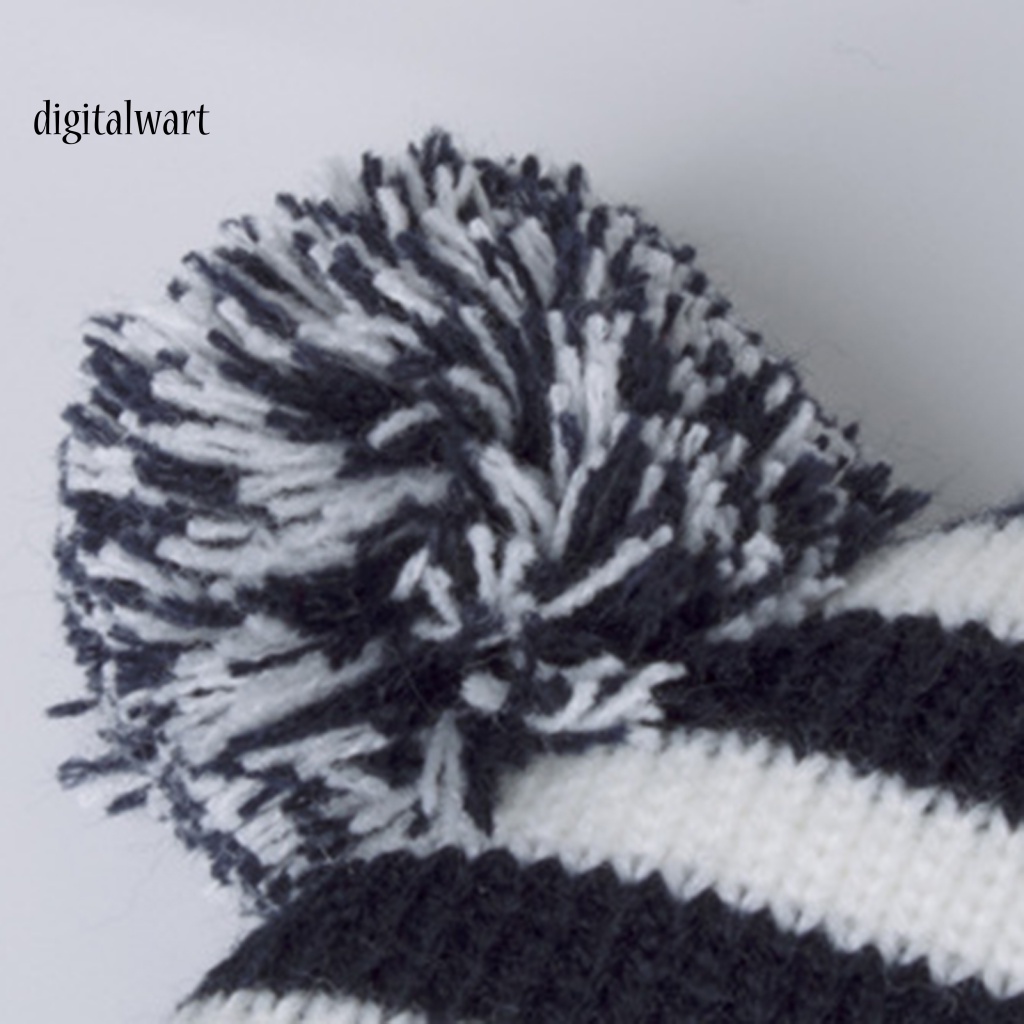 Kỹ Thuật Số| Mũ Beanie Dệt Kim Đính Bóng Lông Họa Tiết Kẻ Sọc Co Giãn Dành Cho Trẻ Em
