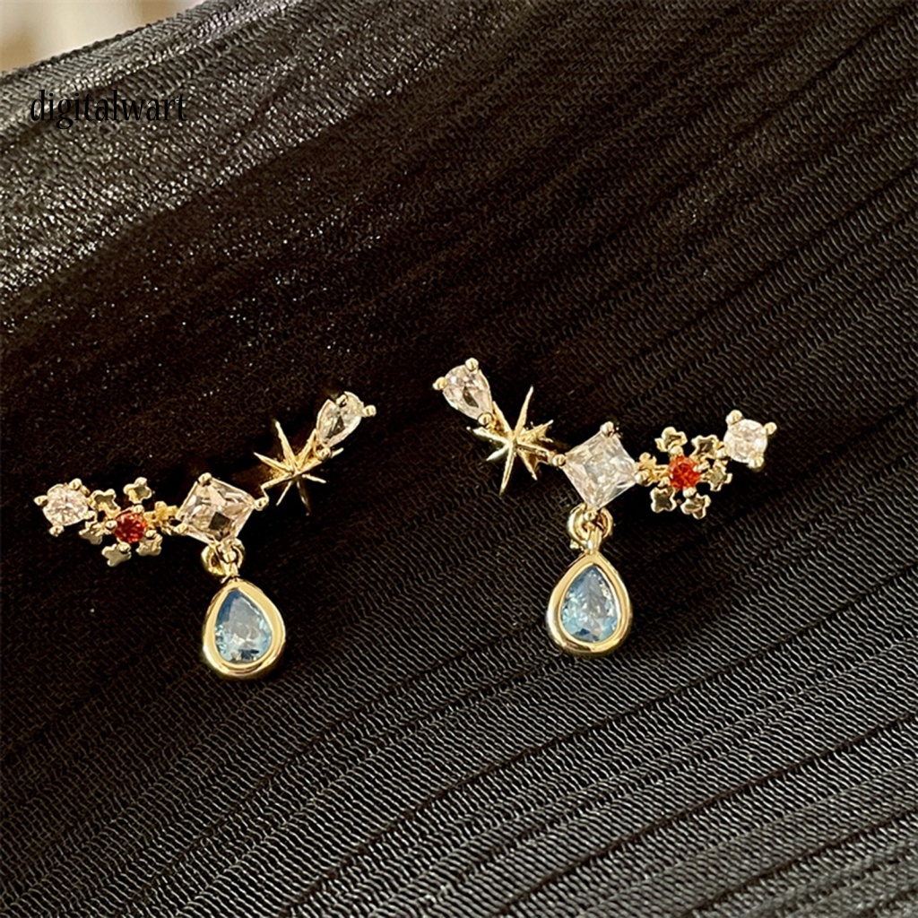 Kỹ Thuật Số| Bộ Vòng cổ + Bông Tai Đính Đá Zircon Hình Giọt Nước Bằng Đồng Bạc Chống Mài Mòn Thời Trang