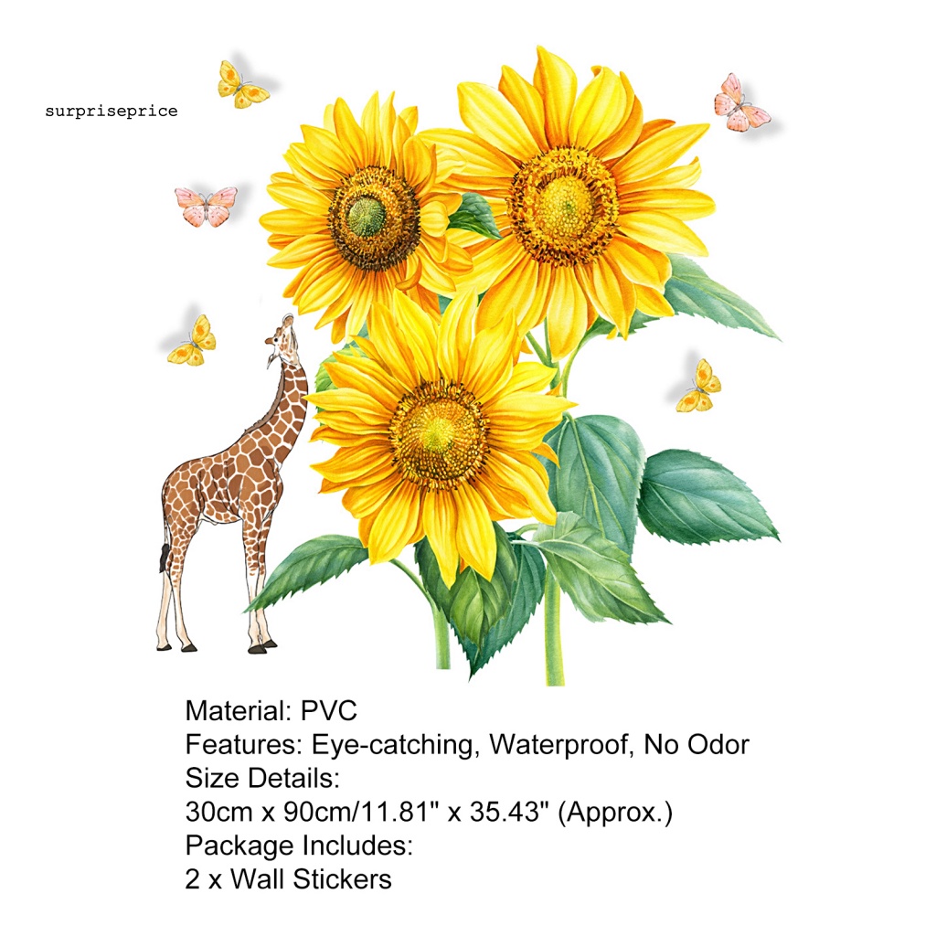 Set 2 Miếng Dán Tường Tự Dính Bằng PVC Chống Nước Hình Hoa Hướng Dương / Hươu Cao Cổ / Bướm