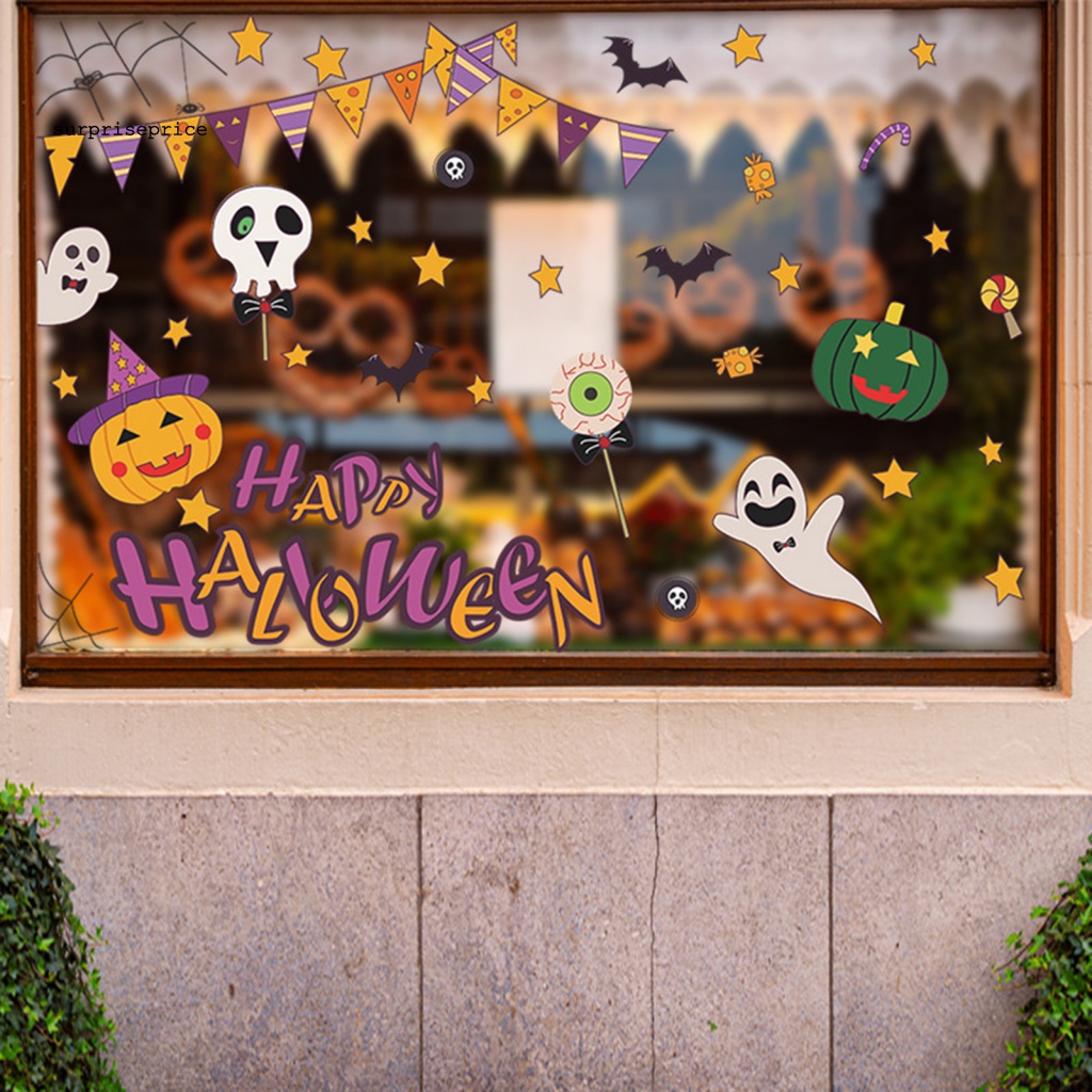 Bộ 2 Đề Can Dán Tường Tự Dính Họa Tiết Hoạt Hình Bí Ngô Ma Quái Trang Trí Halloween