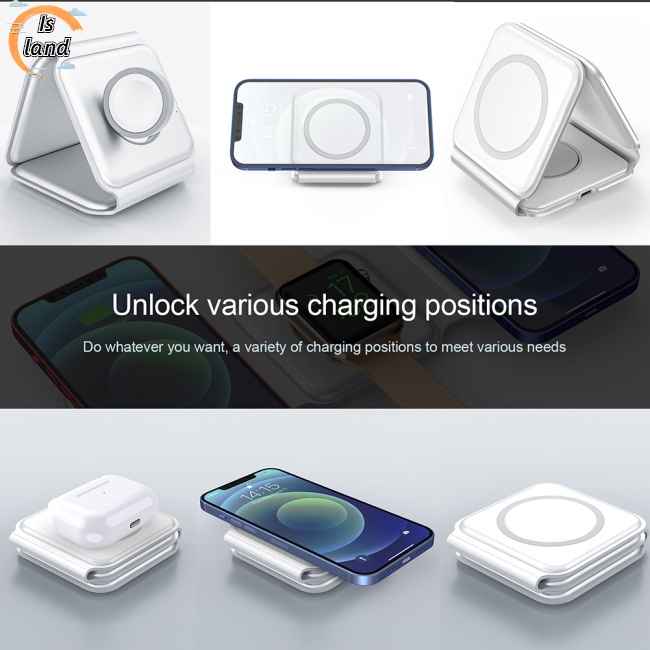 Đế Sạc Nhanh Không Dây Từ Tính 3 Trong 1 Đa Năng Có Thể Gập Lại Cho Đồng Hồ / Tai Nghe