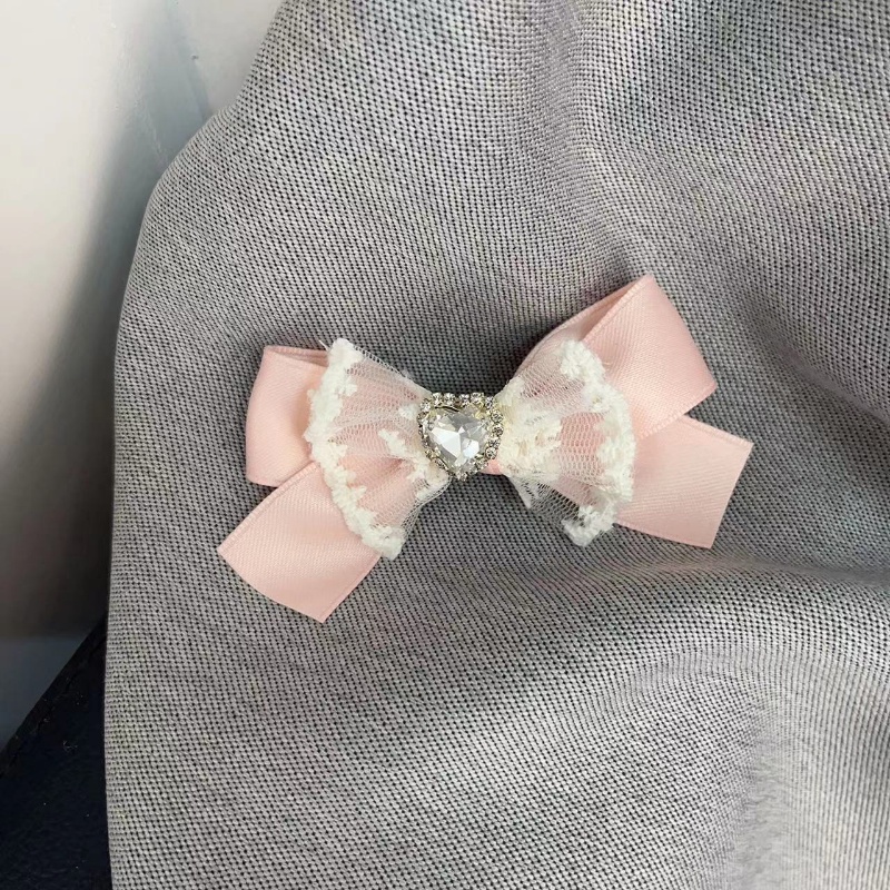 Kẹp Tóc Nơ Satin Màu Kem Đính Đá Thời Trang