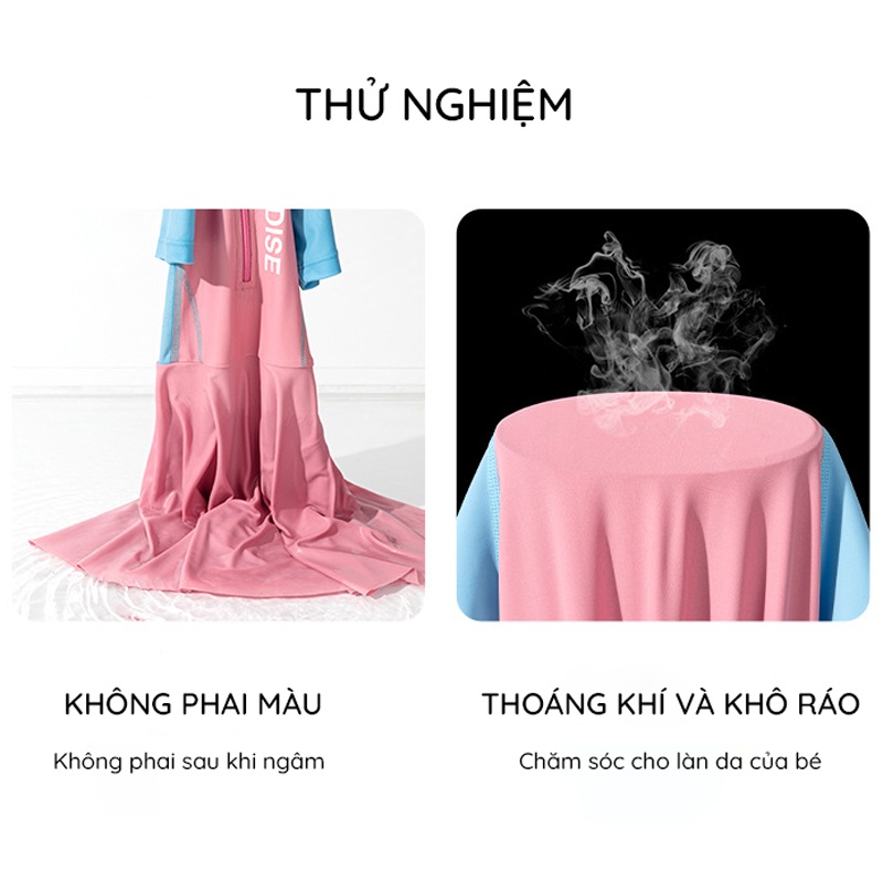 Đồ bơi bé gái, chân váy liền thân tay ngắn, chất vải co giãn, kiểu dáng thể thao phù hợp cho bé từ 22kg – 50kg