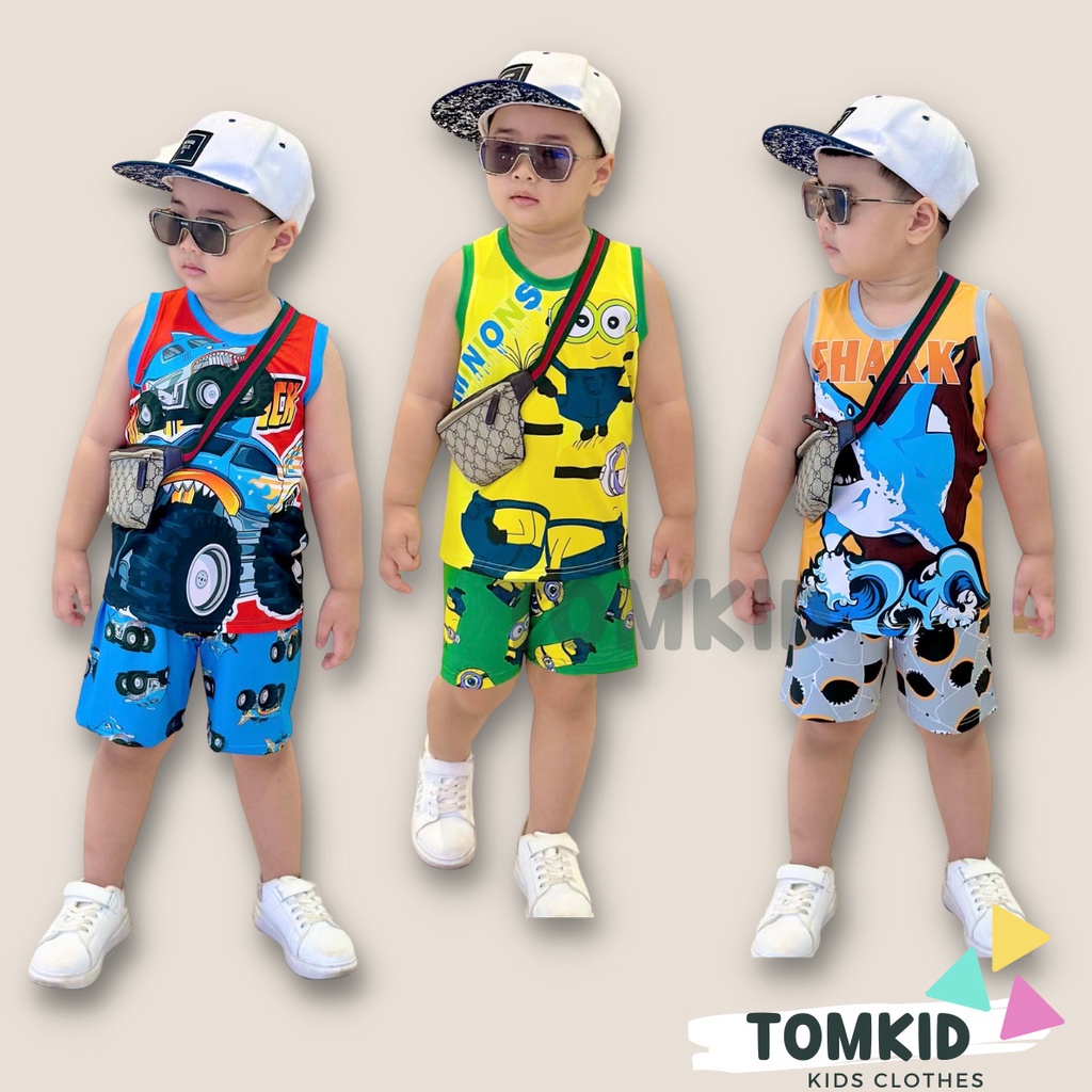 Đồ bộ cho bé trai bộ 3 lỗ bé trai chất thun lạnh siêu nhân siêu anh hùng động vật chính phẩm loại 1 10-40kg Tomkids