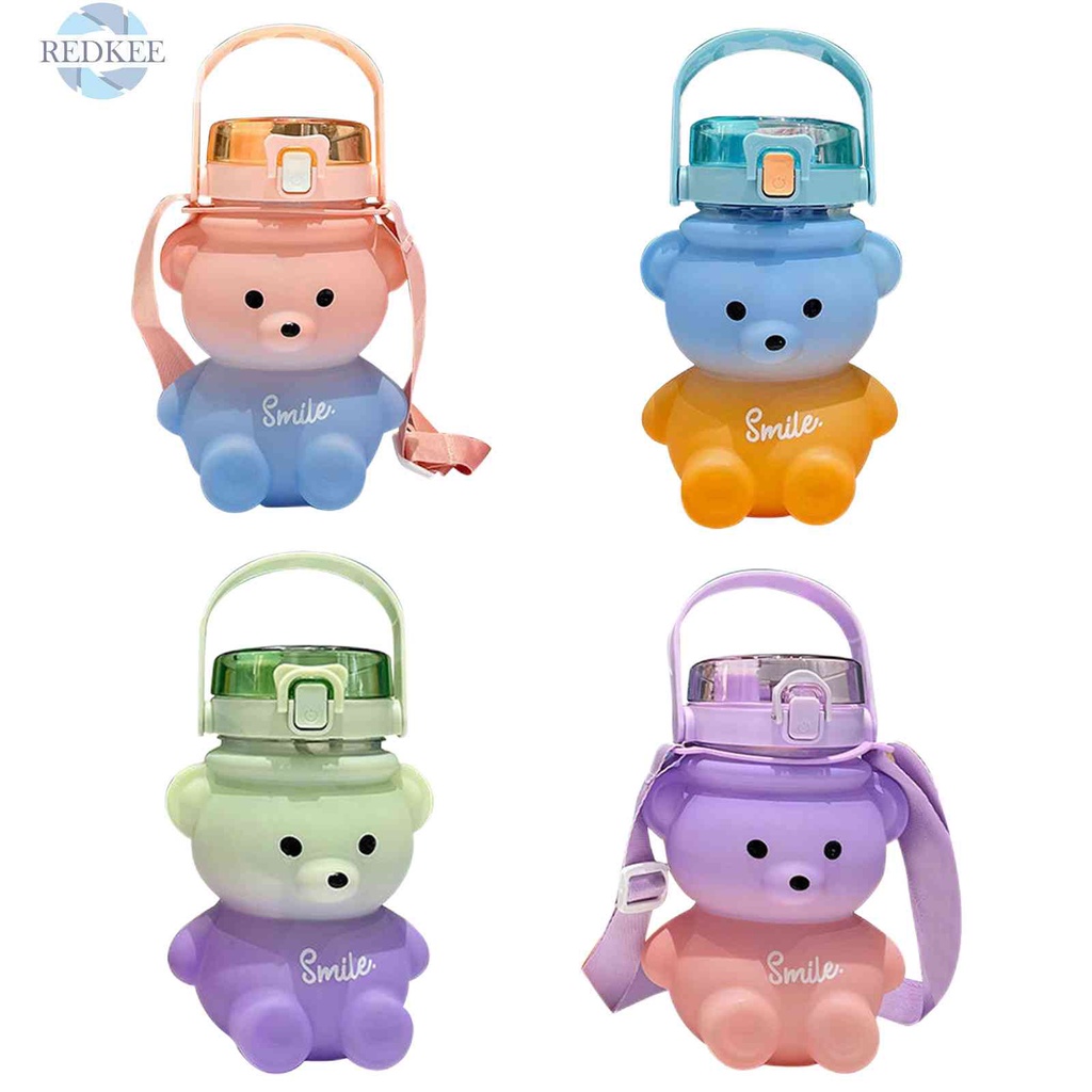 Cốc Uống Nước 1100ml Có Nắp Đậy Và Ống Hút Hình Gấu Dễ Thương