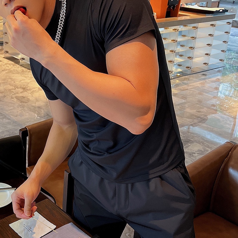 Áo thun INCERUN ngắn tay co giãn thiết kế giản dị thời trang