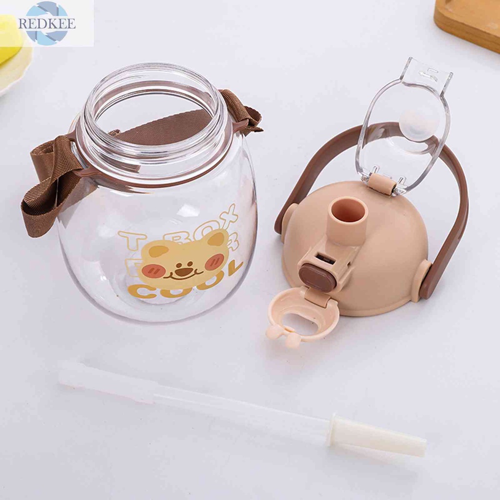 Bình Nước Nhựa 1000ml Có Ống Hút Họa Tiết Hoạt Hình Màu Sắc Ngẫu Nhiên