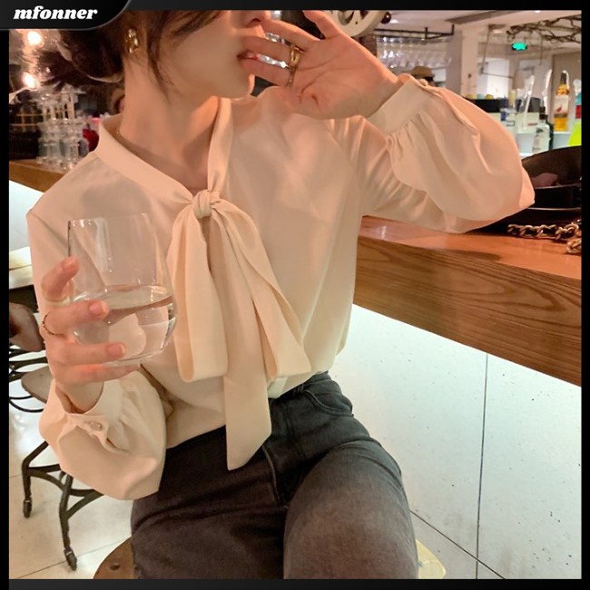 Áo Sơ Mi Voan Dáng Rộng Màu Sắc Đơn Giản Thanh Lịch Dành Cho Nữ