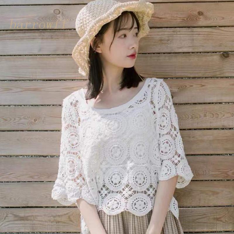 Áo Thun Đan Len Tay Lỡ 3 / 4 Phong Cách Boho Thời Trang Cho Nữ