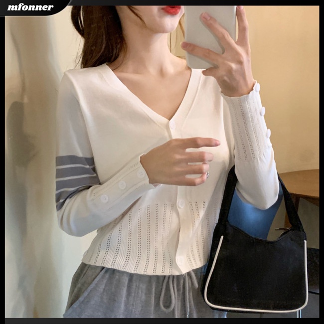 Áo Cardigan Dệt Kim Tay Dài Dáng Rộng Cổ Chữ V Màu Sắc Đơn Giản Cho Nữ