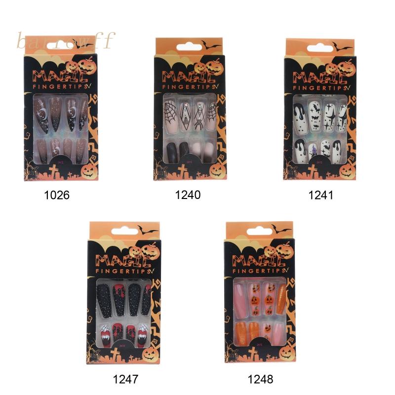 Bộ 24 Móng Tay Giả Bằng Acrylic Phong Cách Gothic Hóa Trang Halloween
