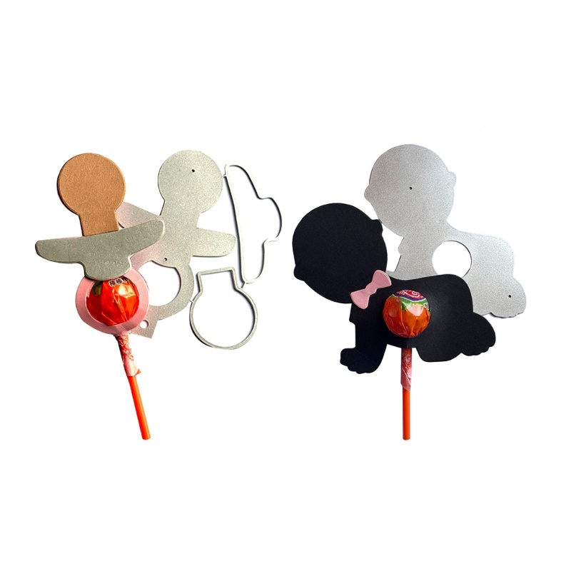 Khuôn Cắt Giấy Kim Loại Thủ Công Hình Kẹo Mút Em Bé Giá Đỡ