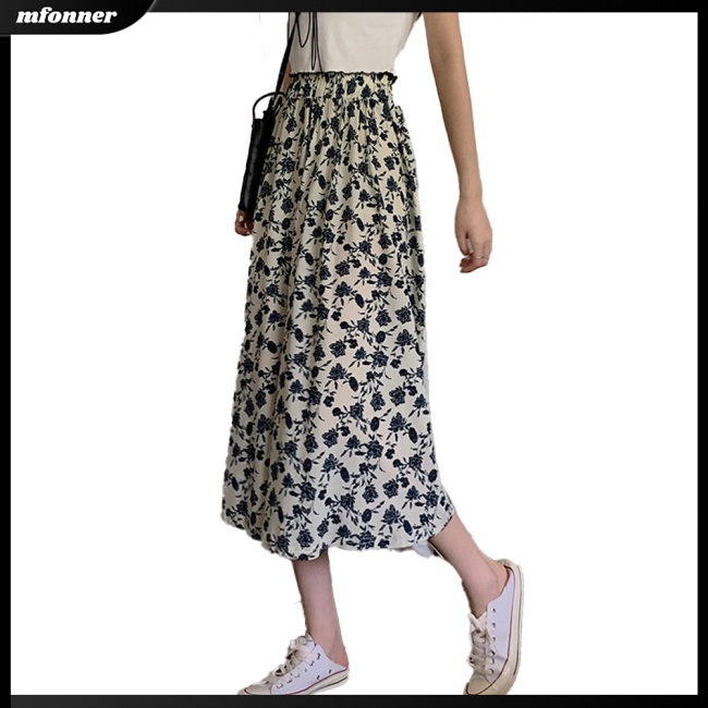 Chân Váy Lưng Cao Co Giãn In Họa Tiết Hoa Phong Cách Pháp Cổ Điển Thời Trang Mùa Hè Cho Nữ
