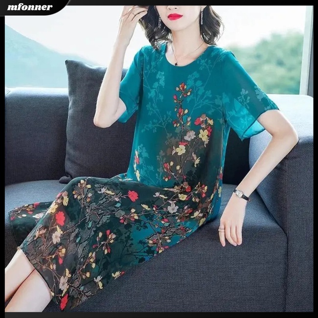 Đầm Tay Ngắn Cổ Tròn Dáng Ôm In Họa Tiết Hoa Xinh Xắn Thời Trang Cho Nữ