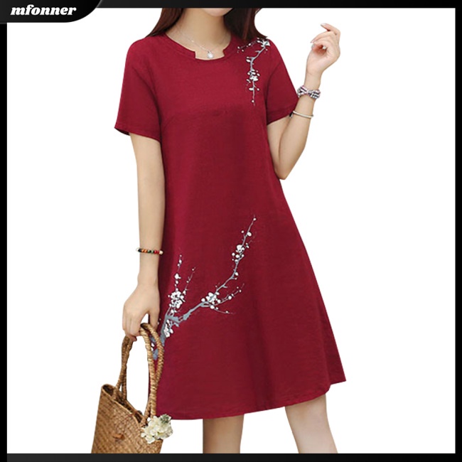 Đầm Tay Ngắn Dáng Rộng In Họa Tiết Hoa Xinh Xắn Thời Trang Cho Nữ