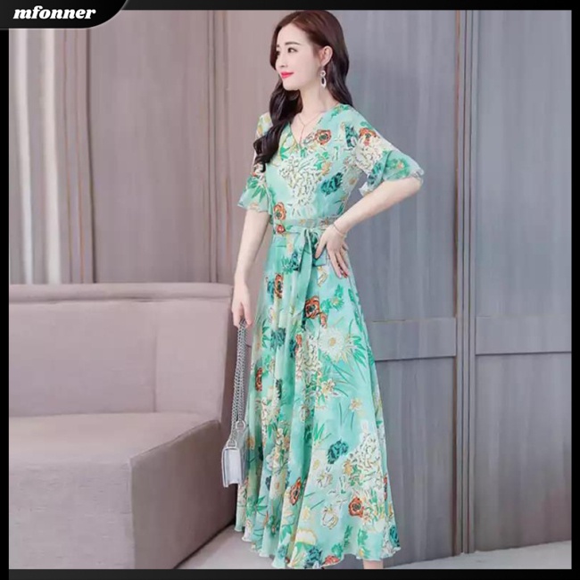 Đầm DàI Cổ Chữ V In HọA TiếT ThờI Trang Cho Nữ