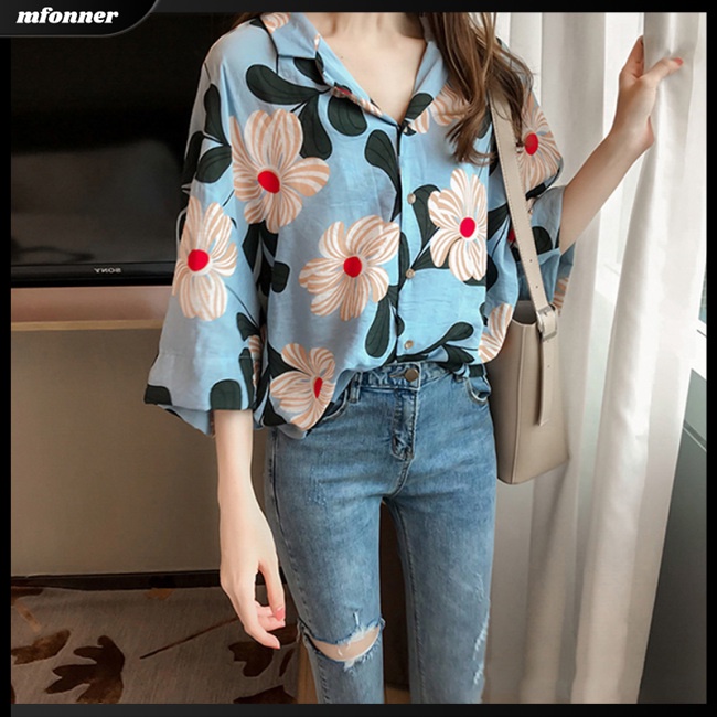 Áo Sơ Mi Chiffon Tay Lửng Chống Nắng Thoáng Khí In Họa Tiết Hoa Cho Nữ