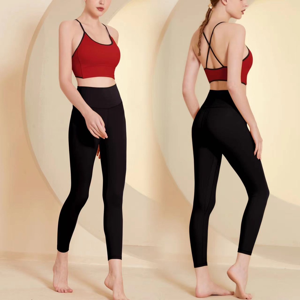 Bộ Đồ Tập Yoga Áo Ngực Thể Thao Dây Chéo Sau Lưng Không Đường May